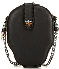 Mary Frances Bella Noche Beaded Rhinestoned Skull Crossbody Bag