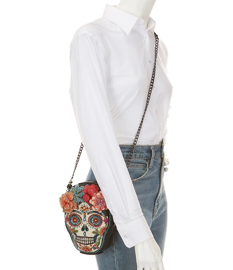 Mary Frances Bella Noche Beaded Rhinestoned Skull Crossbody Bag