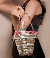 Mary Frances Champagne On Ice Rhinestoned Top-Handle Beaded Bag