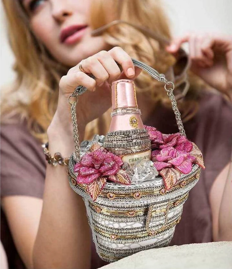 Mary Frances Champagne On Ice Rhinestoned Top-Handle Beaded Bag