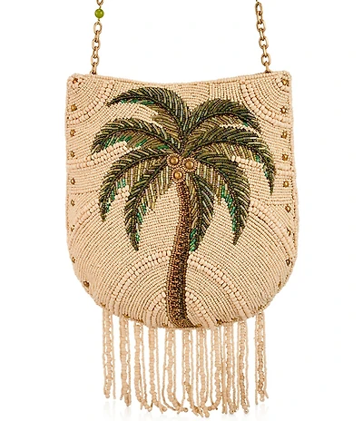 Mary Frances Coconutty Palm Tree Beaded Fringe Crossbody Bag
