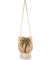 Mary Frances Coconutty Palm Tree Beaded Fringe Crossbody Bag