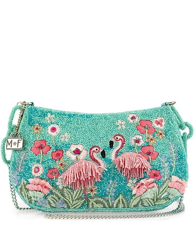 Mary Frances Flirty Flamingos Beaded Fringe Crossbody Bag
