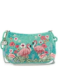 Mary Frances Flirty Flamingos Beaded Fringe Crossbody Bag