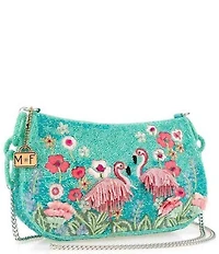 Mary Frances Flirty Flamingos Beaded Fringe Crossbody Bag