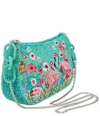 Mary Frances Flirty Flamingos Beaded Fringe Crossbody Bag