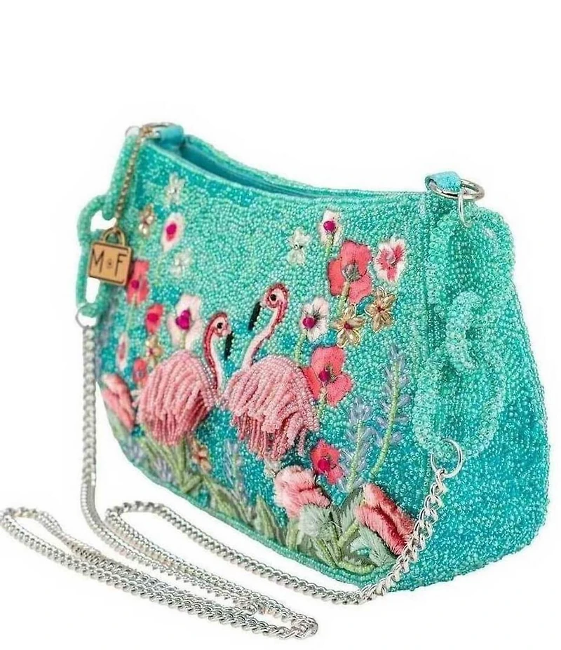 Mary Frances Flirty Flamingos Beaded Fringe Crossbody Bag