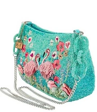 Mary Frances Flirty Flamingos Beaded Fringe Crossbody Bag