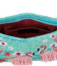 Mary Frances Flirty Flamingos Beaded Fringe Crossbody Bag