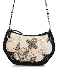 Mary Frances Hold Fast Black and Ivory Beaded Anchor Shoulder Bag