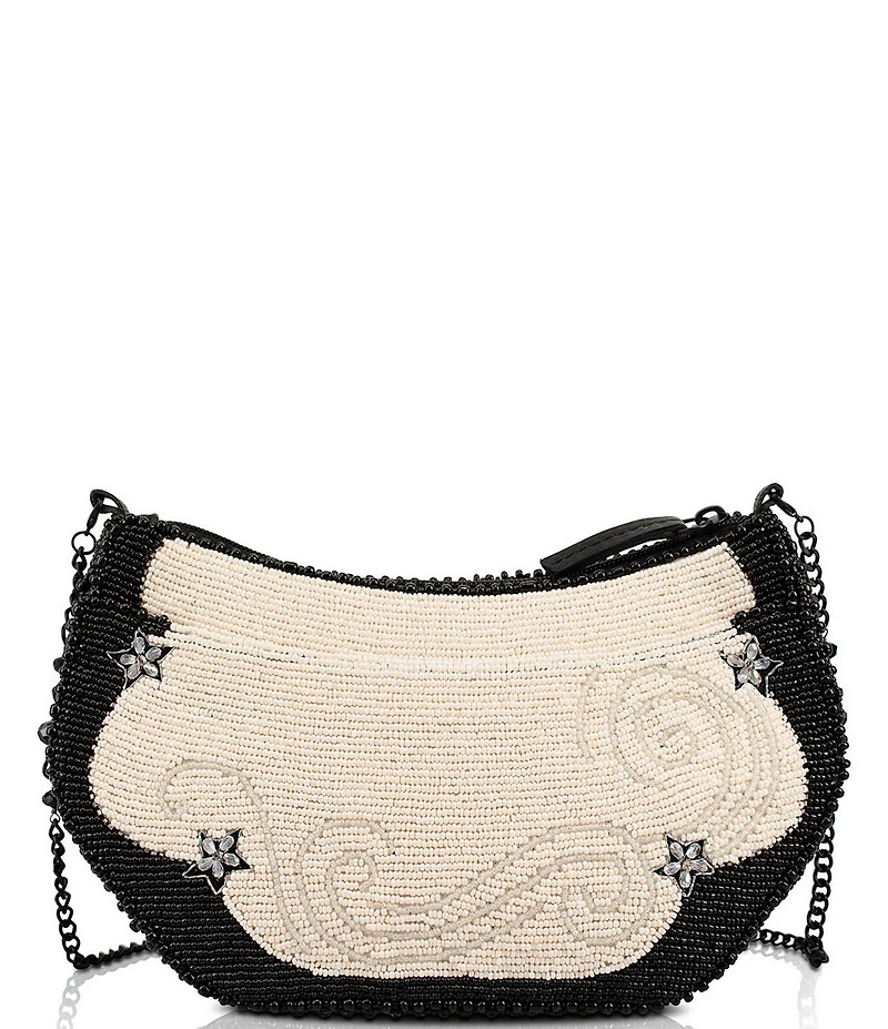 Mary Frances Hold Fast Black and Ivory Beaded Anchor Shoulder Bag