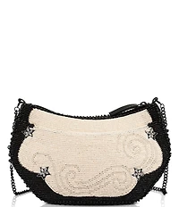 Mary Frances Hold Fast Black and Ivory Beaded Anchor Shoulder Bag