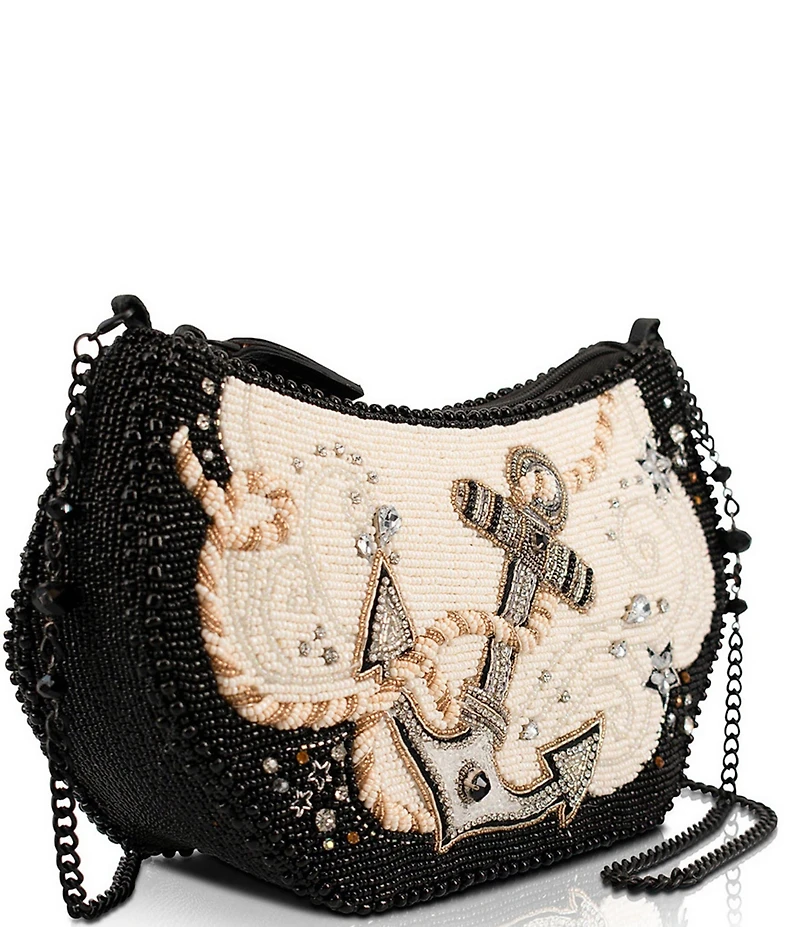 Mary Frances Hold Fast Black and Ivory Beaded Anchor Shoulder Bag