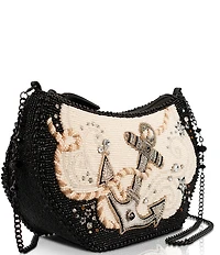 Mary Frances Hold Fast Black and Ivory Beaded Anchor Shoulder Bag