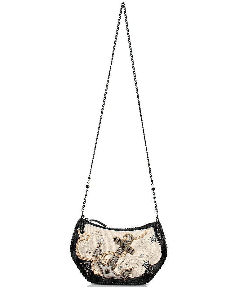 Mary Frances Hold Fast Black and Ivory Beaded Anchor Shoulder Bag