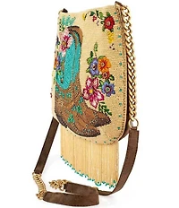 Mary Frances Line Dance Beaded Floral Cowboy Boots Fringe Crossbody Bag