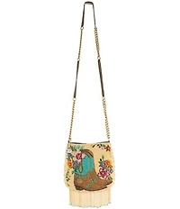 Mary Frances Line Dance Beaded Floral Cowboy Boots Fringe Crossbody Bag
