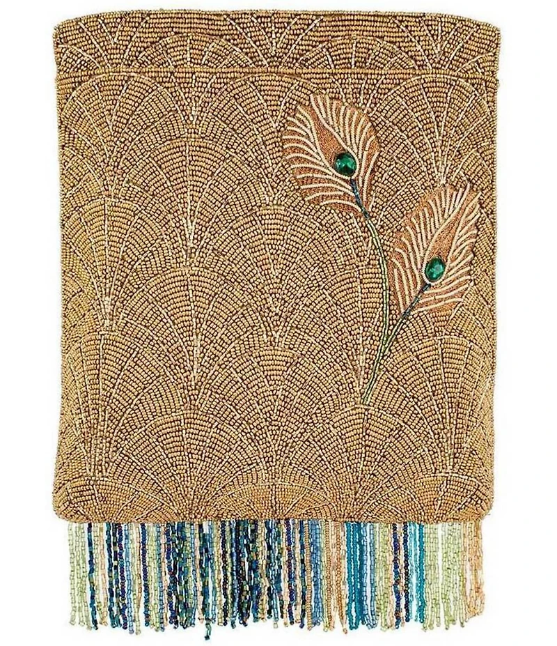 Mary Frances Peacock Feathers Beaded Fringe Crossbody Bag