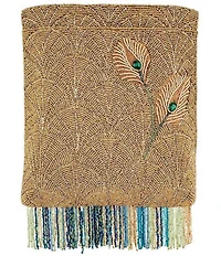 Mary Frances Peacock Feathers Beaded Fringe Crossbody Bag