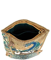 Mary Frances Peacock Feathers Beaded Fringe Crossbody Bag