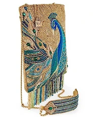 Mary Frances Peacock Feathers Beaded Fringe Crossbody Bag