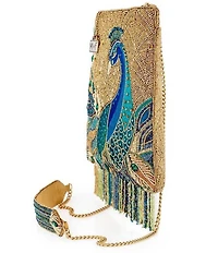 Mary Frances Peacock Feathers Beaded Fringe Crossbody Bag