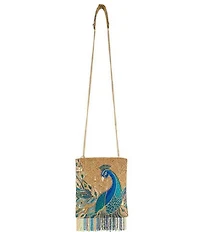 Mary Frances Peacock Feathers Beaded Fringe Crossbody Bag