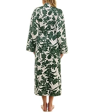 MASONgrey Long Sleeve Tie Front Knit Floral Print Long Kimono Robe