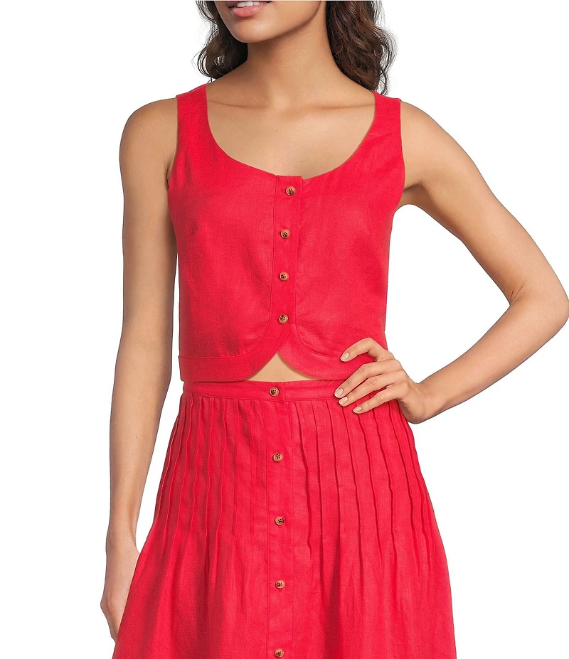 Mason's Andrea Coordinating Scoop Neck Button Front Linen Top
