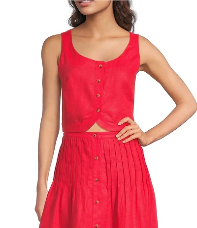 Mason's Andrea Coordinating Scoop Neck Button Front Linen Top