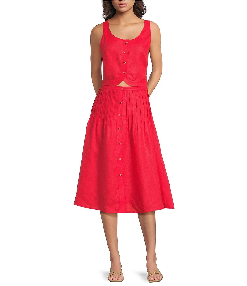 Mason's Andrea Coordinating Scoop Neck Button Front Linen Top