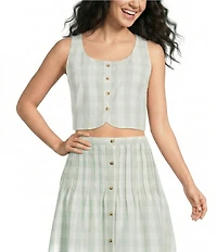 Mason's Daughter Andrea Coordinating Gingham Sweetheart Neck Button Front Linen Top