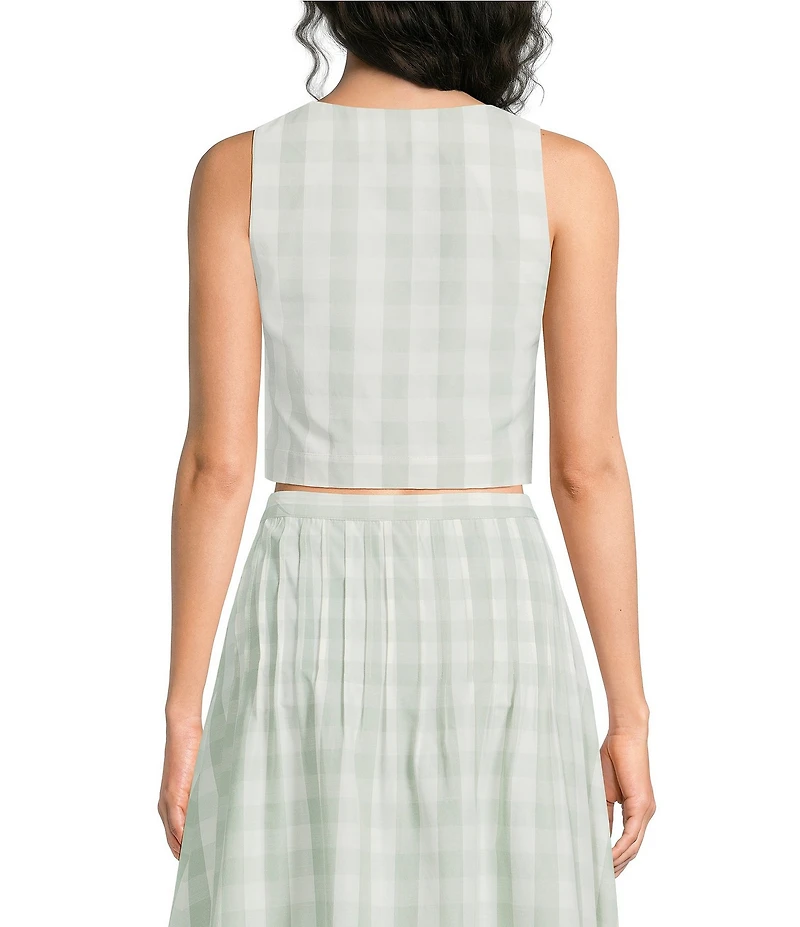Mason's Daughter Andrea Coordinating Gingham Sweetheart Neck Button Front Linen Top