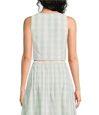 Mason's Daughter Andrea Coordinating Gingham Sweetheart Neck Button Front Linen Top