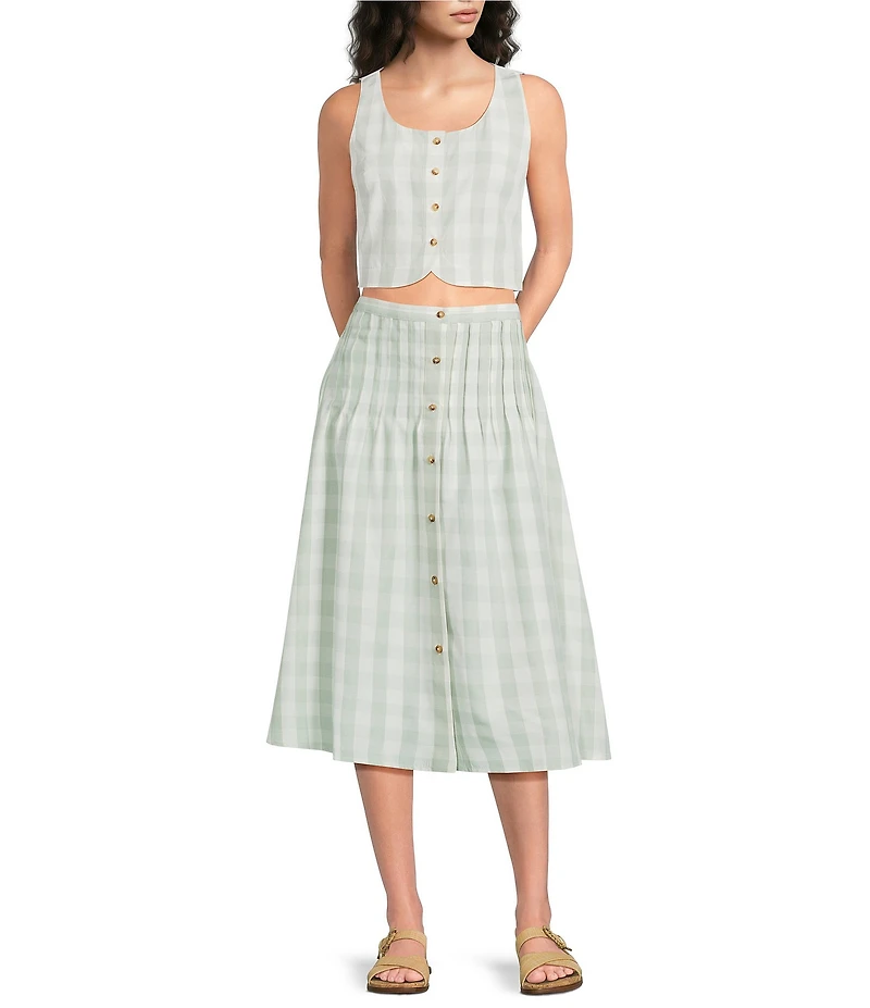 Mason's Daughter Andrea Coordinating Gingham Sweetheart Neck Button Front Linen Top