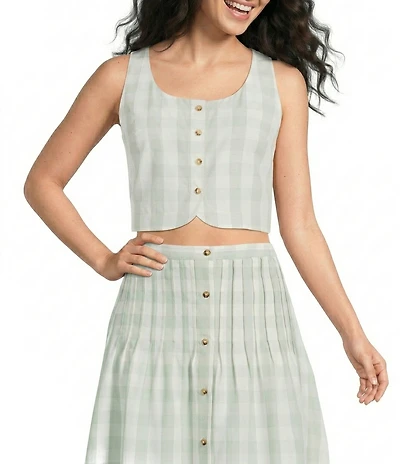 Mason's Daughter Andrea Coordinating Gingham Scoop Neck Button Front Linen Top