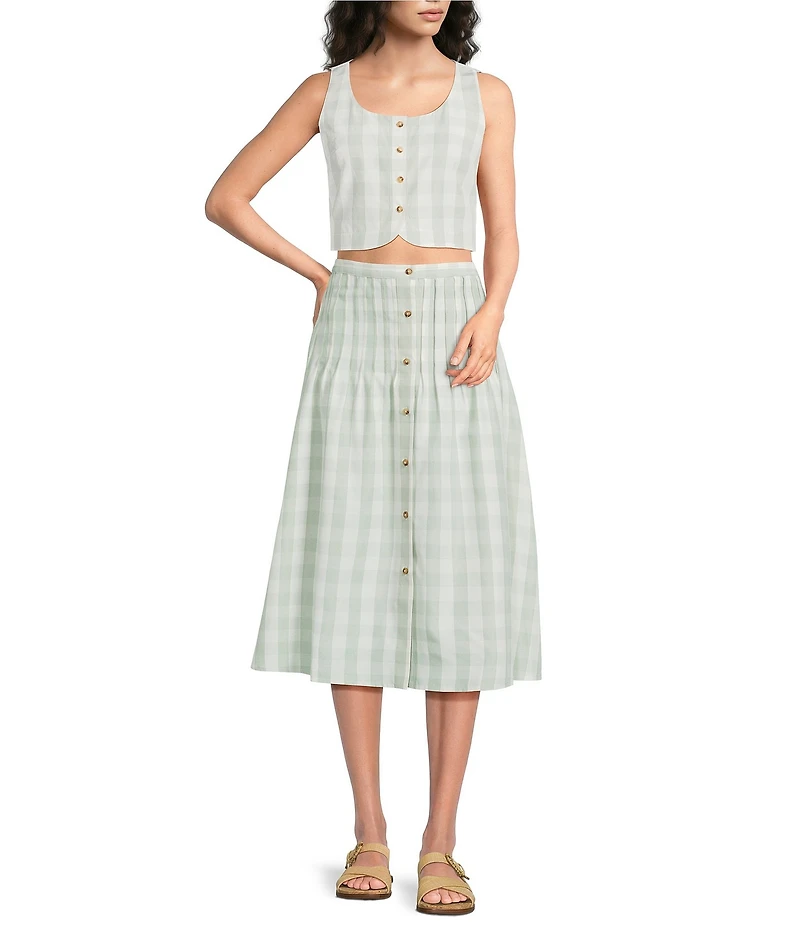 Mason's Daughter Andrea Coordinating Linen Pin Tuck Gingham A-Line Skirt