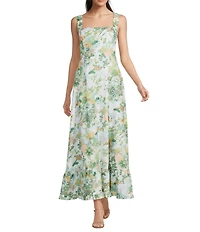 Mason's Daughter Chinoiserie Poplin Square Neck Sleeveless A Line Maxi Dress