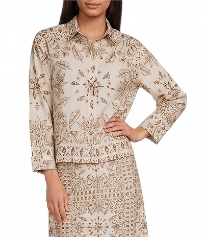 Mason's Daughter Linen Point Collar Long Sleeve Button Front Boyfriend Shirt