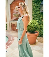 Mason's Daughter Sophia Coordinating Linen Blend Woven Square Neck Sleeveless Top