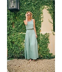 Mason's Daughter Sophia Coordinating Linen Blend Woven Square Neck Sleeveless Top