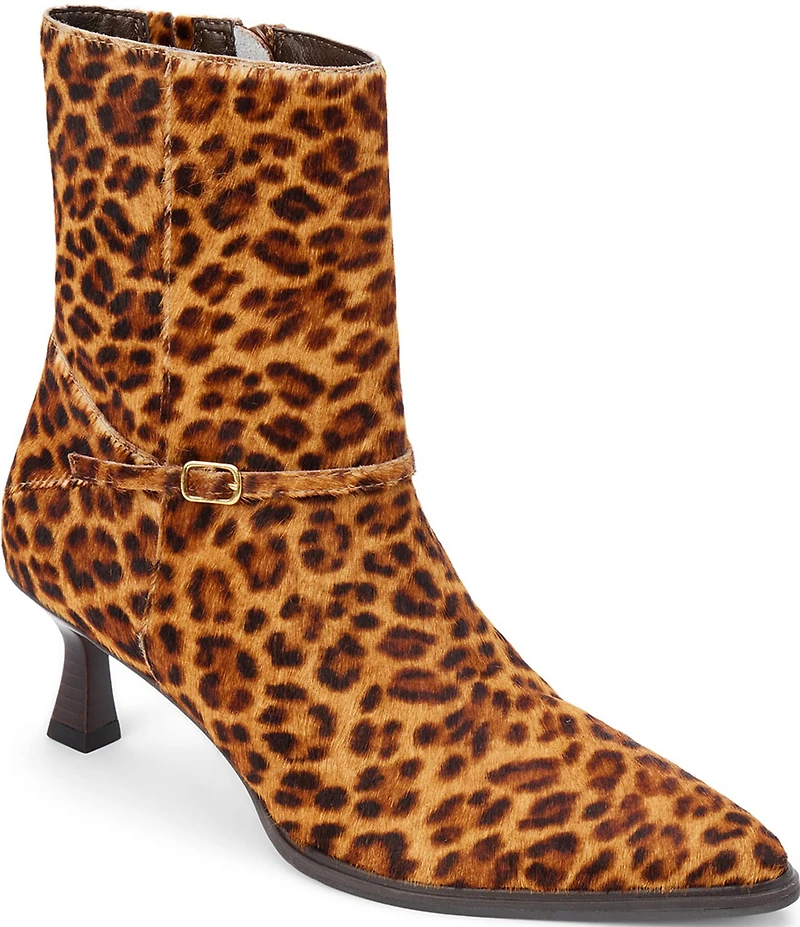 Matisse Ilana Leopard Print Haircalf Buckle Strap Kitten Heel Booties