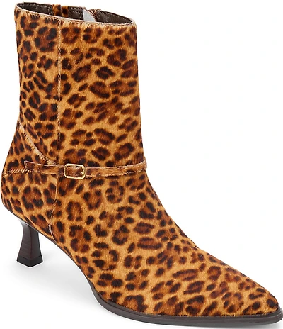 Matisse Ilana Leopard Print Haircalf Buckle Strap Kitten Heel Booties