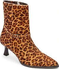 Matisse Ilana Leopard Print Haircalf Buckle Strap Kitten Heel Booties