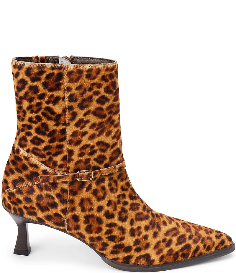 Matisse Ilana Leopard Print Haircalf Buckle Strap Kitten Heel Booties
