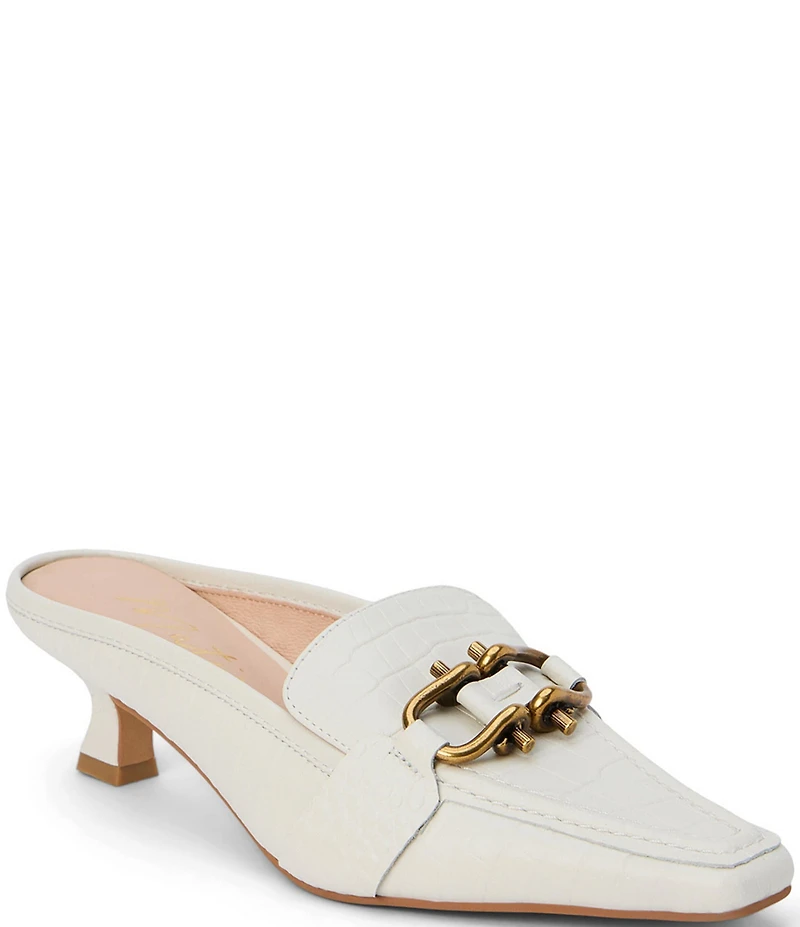 Matisse Lee Crocodile Embossed Leather Bit Buckle Kitten Heel Loafer Mules