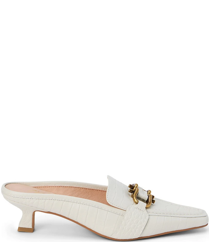Matisse Lee Crocodile Embossed Leather Bit Buckle Kitten Heel Loafer Mules