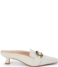 Matisse Lee Crocodile Embossed Leather Bit Buckle Kitten Heel Loafer Mules