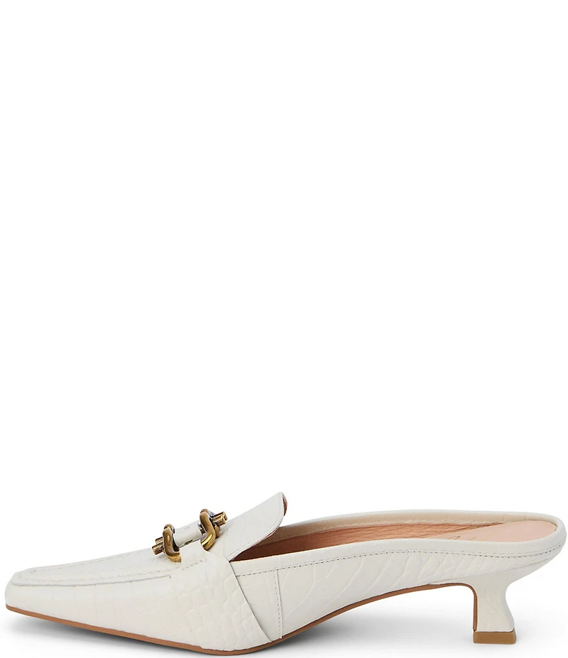 Matisse Lee Crocodile Embossed Leather Bit Buckle Kitten Heel Loafer Mules