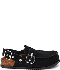 Matisse Tyler Sueded Fabric Moc Toe Buckle Hardware Slingback Clogs